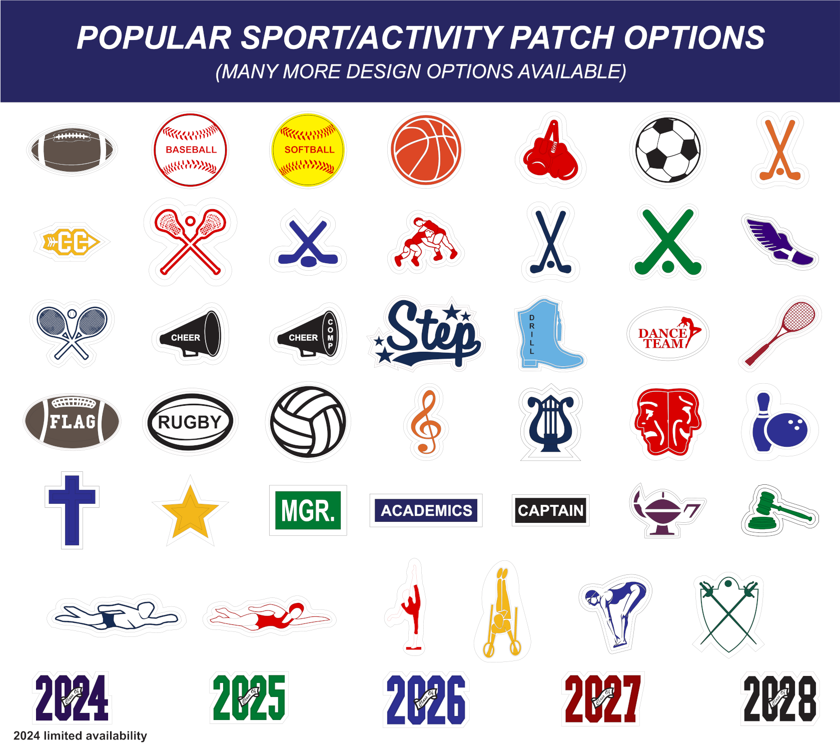 Image of popular sports/activity patch options