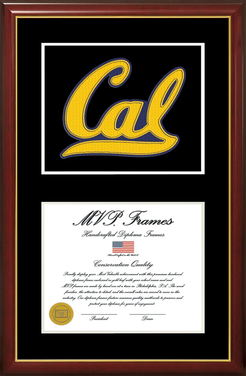 Solid Wood Display Satin Cherry Frame, Chenille Varsity Patch w/ bottom for Diploma or Certificate